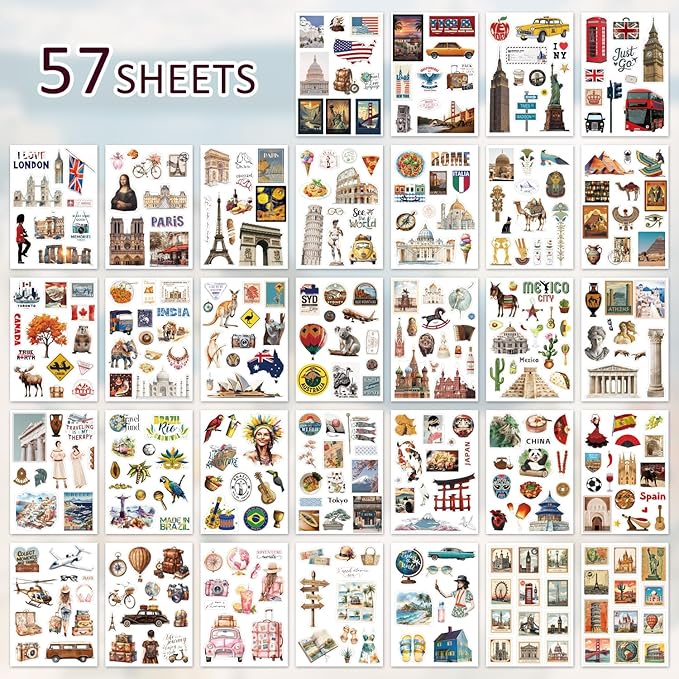 57 Sheets Vintage Travel Scrapbook Sticker Book, 500+ Vintage & Modern Stickers - Image 3