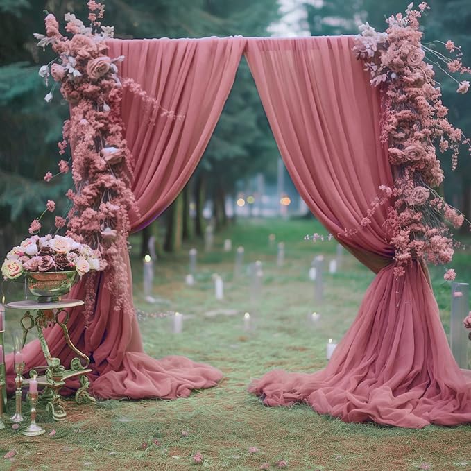 10ft x 10ft Dusty Rose Backdrop Curtains, Wrinkle-Free Sheer Chiffon Fabric by WishCare