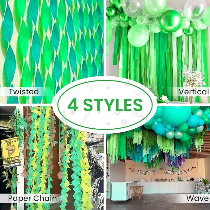 PartyWoo Crepe Paper Streamers 4 Rolls 328ft, Pack of Lime Green Crepe Paper - Image 6