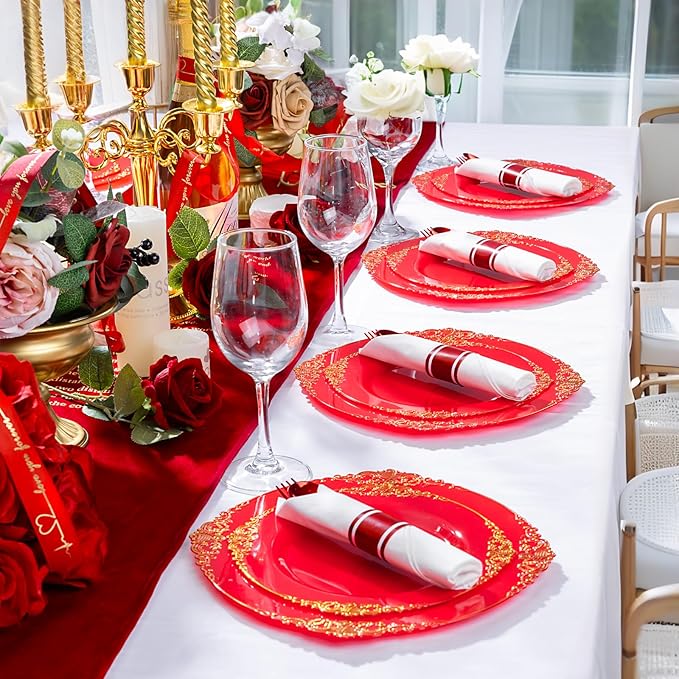400PCS Pre Rolled Red Plastic Silverware Sets - Image 7