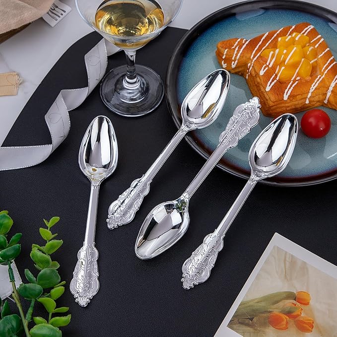 WDF 100 Piece Silver Plastic Spoons Disposable - Image 7