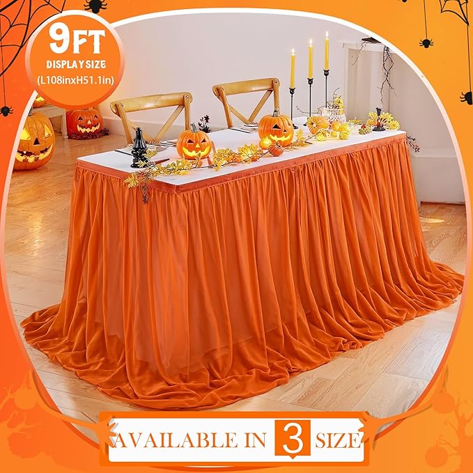 Chiffon Table Skirt Terracotta 9ft Sheer Tablecloth - Image 7