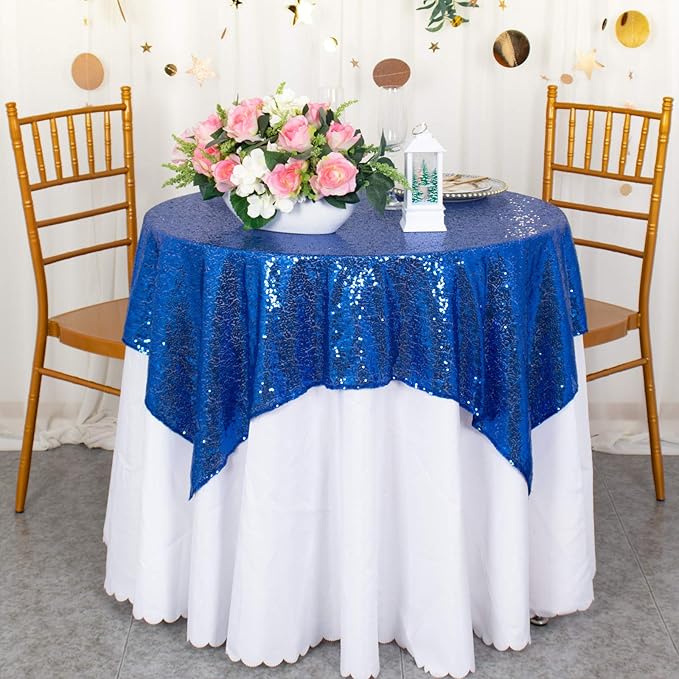 ShinyBeauty Sequin Tablecloth-Royal Blue Sequin Table Overlay and Sequin - Image 2
