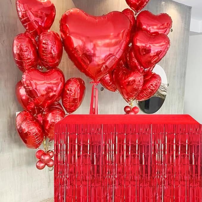 Red Streamers Party Decorations, 2 Packs Red Table Skirts Metallic Foil Fringe - Image 5