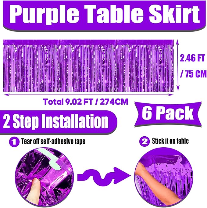 6 Pack 29x108 Inch Metallic Foil Fringe Tinsel Table Skirts Banner - Image 2