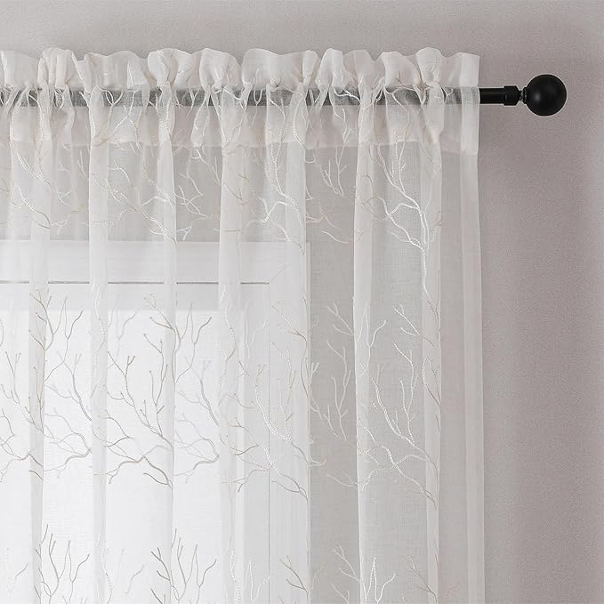 VISIONTEX Sheer Curtains 63 inch Length 2 Panels Set, Decorative Beige Coral - Image 4