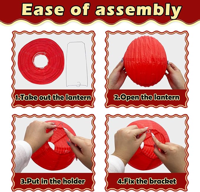 12Pcs Round Paper Lanterns Assorted Sizes - Image 3