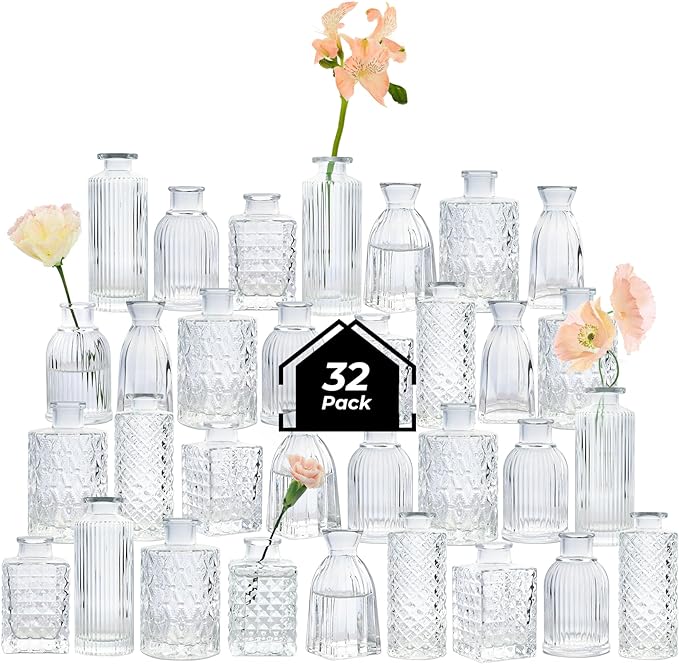 ComSaf Glass Bud Vases Set of 32, Small Clear Bud Vases in Bulk, Mini Flowers by ComSaf