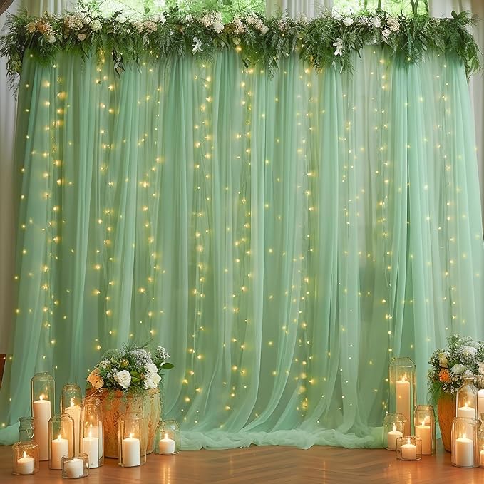 10×10ft Green Tulle Backdrop Curtain - Image 8