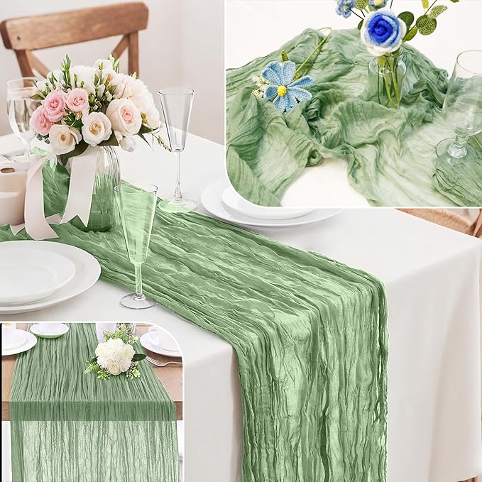 10-Pack Sage Green Cheesecloth Table Runners – 10FT Boho Rustic Gauze Fabric - Image 8