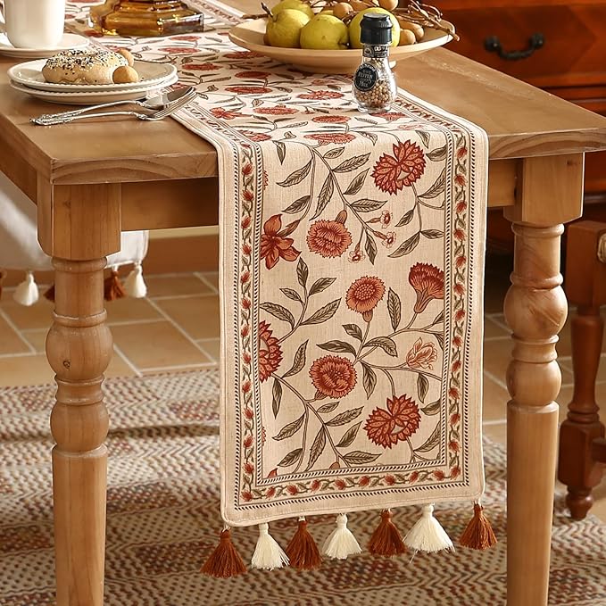 ISAENNE Designer Elegant Linen Table Runner 87 Inches Long, Vintage Orange - Image 2
