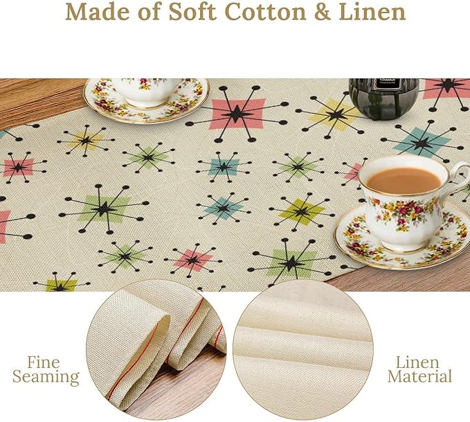 Mid Century Table Runner, Flag Retro Atomic Starburst 1950s Abstract Geometric - Image 6