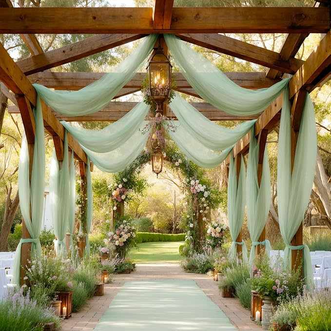 Sage Arch Drapes for Wedding Arch Draping Fabric Sheer Backdrop Curtain for by Gogoparti