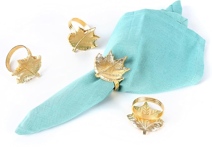 Set of 12 Gold Maple Leaf Napkin Rings - Image 4