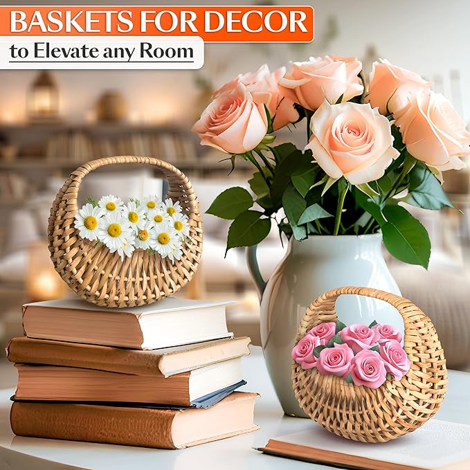 Small Flower Girl Basket Set of 2 – Small Wicker Basket - Image 5