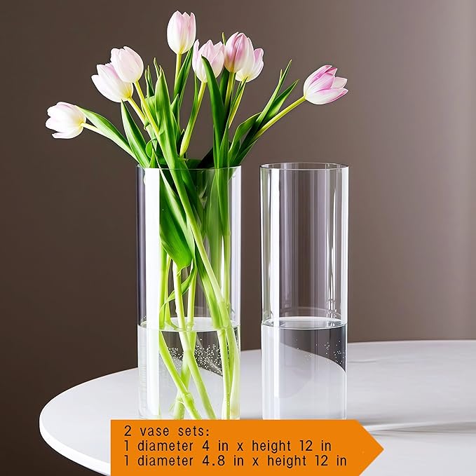 2 Acrylic Cylinder Clear Vase for Centerpieces, Tall Large Unbreakable Plastic - Image 4