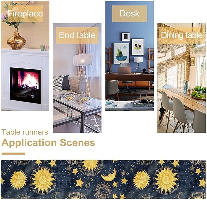 Sun Moon Table Runner, Boho Starry Sky Table Runners - Image 6
