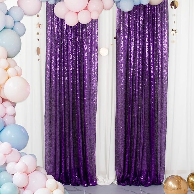 ShinyBeauty 4 Panels Purple Sequin Curtains | 2Ft x 8Ft Sparkle Photo Backdrop - Image 3