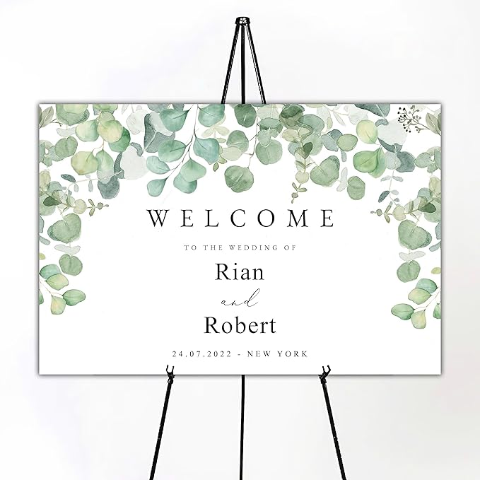 Generic Eucalyptus Wedding Welcome Sign, Minimalist, 24x36 Inch, Tabletop Mount by Custom