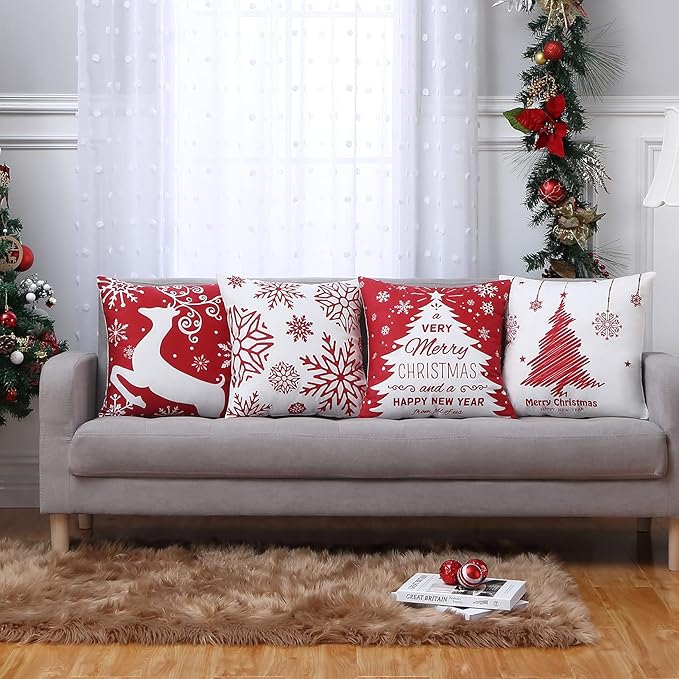 Christmas Pillow Covers 20x20 Set of 4 Farmhouse Christmas Tree Throw Pillow - Image 7