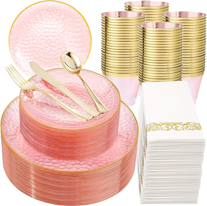 Rubtlamp 350 Pcs Clear Pink Plastic Plates, Disposable Plates by Rubtlamp