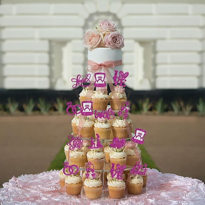 Ephlyn 30Pcs He Asked She Said Yes Cupcake Toppers Glitter Engagement Cupcake - Image 7
