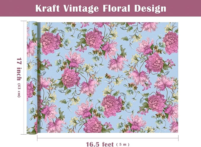 WRAPAHOLIC Kraft Floral Wrapping Paper Roll - Image 3