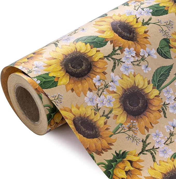 WRAPAHOLIC Kraft Floral Wrapping Paper Roll by WRAPAHOLIC