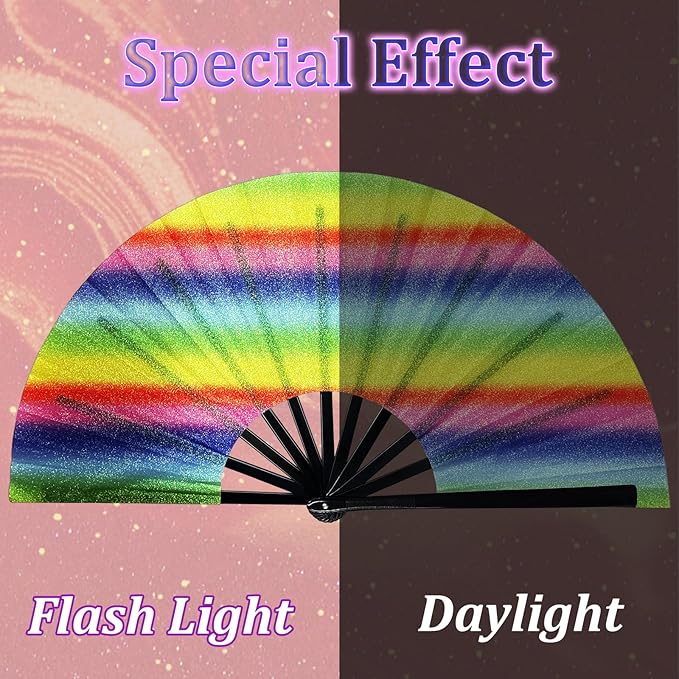 13'' Large Glitter Rave Fan Folding Hand Fans - Image 3