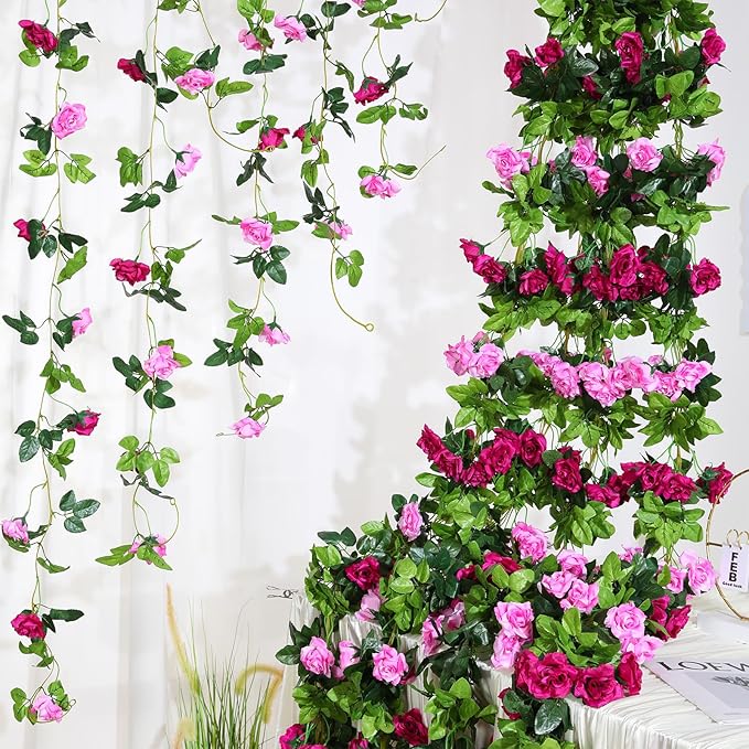 Floweroyal 6 Pack Artificial Flower Garlands 15.8FT Fake Rose Vines Silk - Image 5