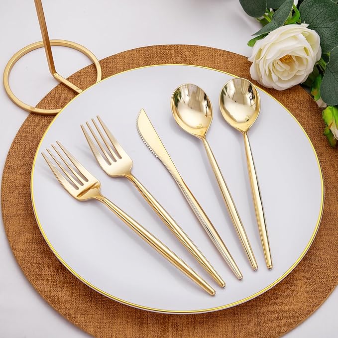 Rubtlamp 90Pcs Gold Plastic Silverware, Plastic Cutlery Include 30 Plastic - Image 3
