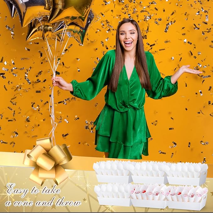 6 Set Wedding Confetti Cone Holder Box Each Includes 30 Pieces of Cone Papers - Image 7