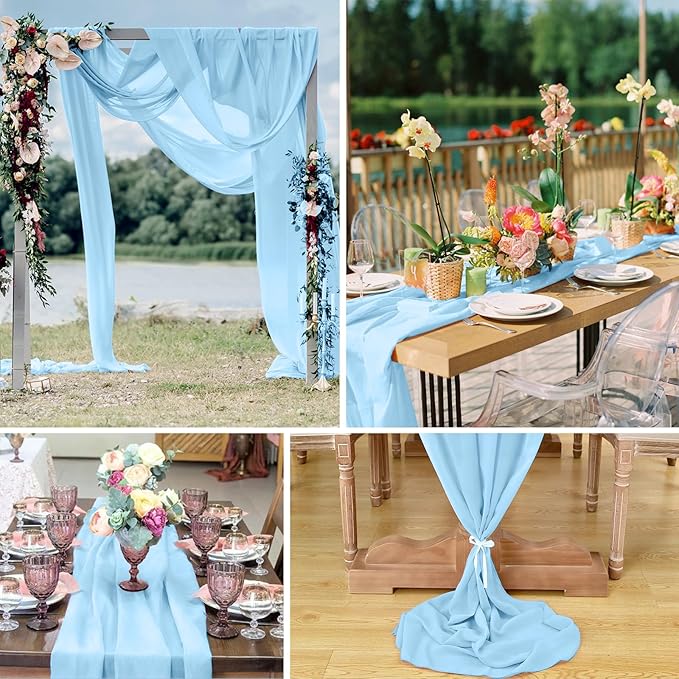 10 Pack 10ft Baby Blue Chiffon Table Runners Wedding Table Runner Sheer - Image 6