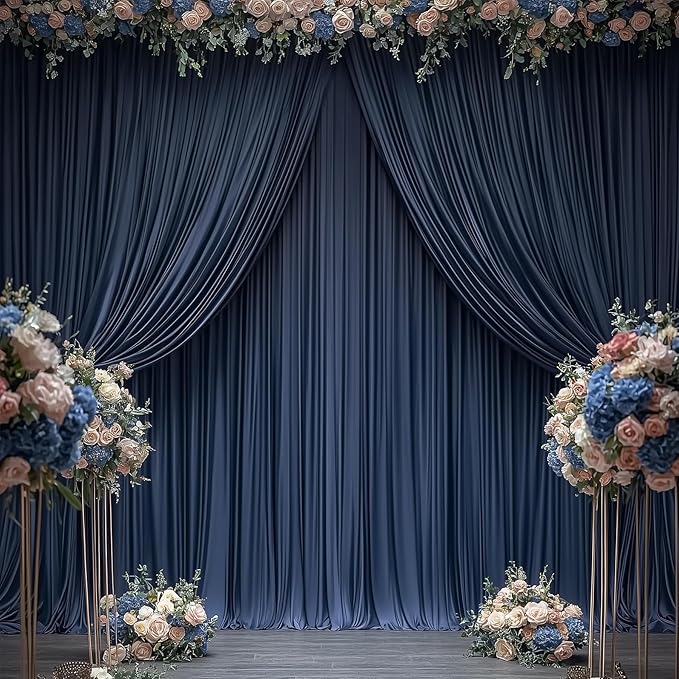 20ftx12ft Wrinkle Free Navy Blue Backdrop Curtain, 4 Panels 12FT Height Navy - Image 4