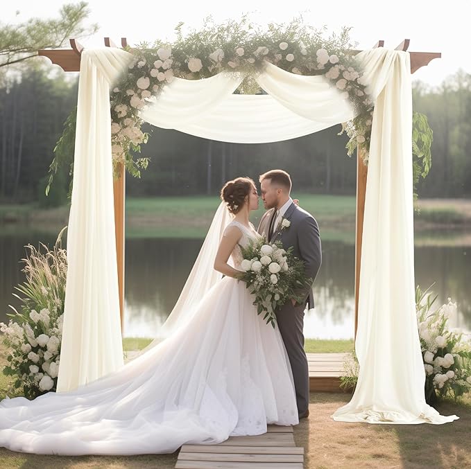 30" x 20Ft Wedding Arch Draping Fabric, 2 Panels Ivory Sheer Curtain Drapes - Image 5