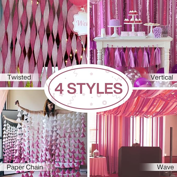 PartyWoo Pink Crepe Paper Streamers 4 Rolls 328 ft Pack of Dusty Pink Crepe - Image 6