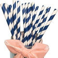 Navy Blue Striped Paper Drinking Straws, Disposable Swirl Retro Navy Stripes by BOFAEcoTableware