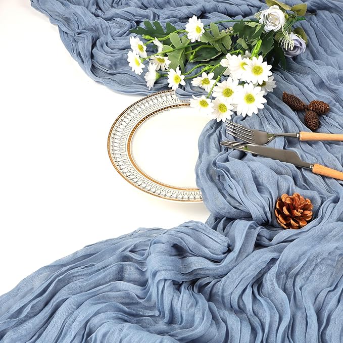 6 Pack Dusty Blue Table Runner 10ft Boho Gauze Fabric Cheesecloth Table Runner - Image 7