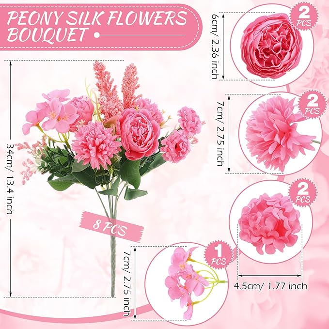 Zeyune 8 Pcs Wedding Silk Flowers Fake Silk Flowers Faux Bouquet Hydrangea - Image 2