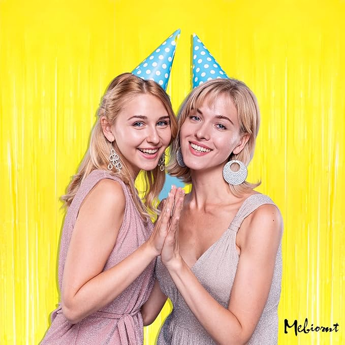 4 Pack Yellow Fringe Curtain Backdrop, 3.2Ft x 6.6Ft Metallic Tinsel Foil - Image 3