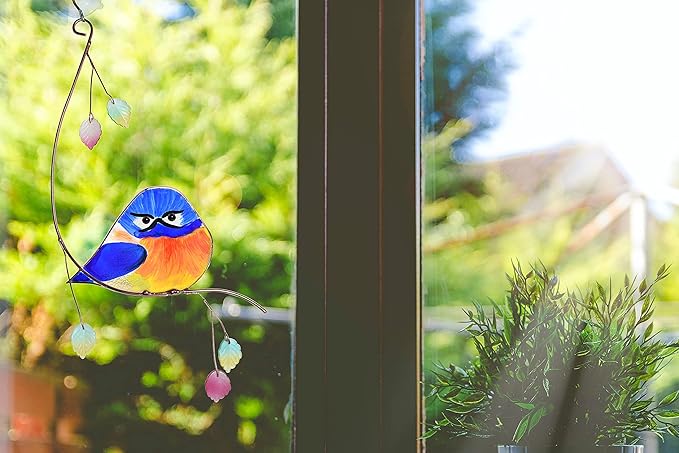 Lolitarcrafts Grumpy Owl Stained Glass Suncatcher Bluebird Stained Window - Image 7