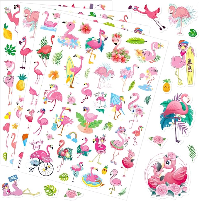 Flamingo Tropical Bird Stickers 840 Count Tropical Pink Bird Animal Stickers by MoShining