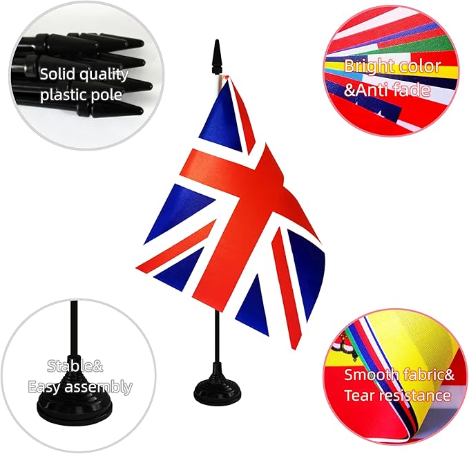UK Britain Desk Flag, 12 Pack British Table Office Flag - Image 3