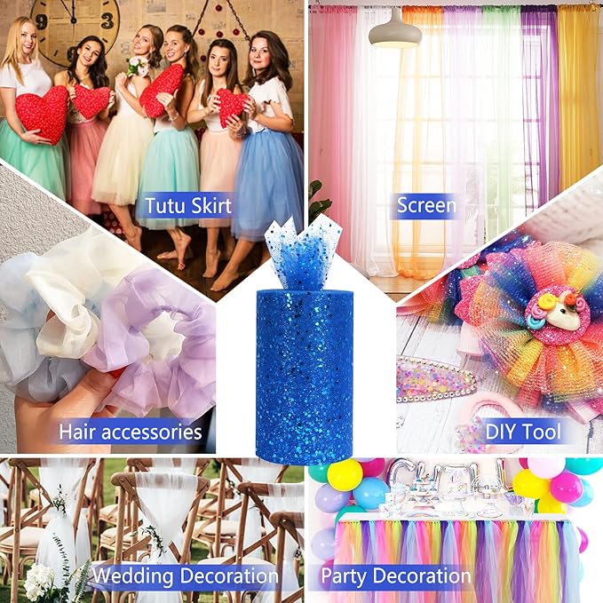 Glitter Tulle Rolls, 6” by 50 Yards Sparkling Tulle Spool Ribbon Sequin Tulle - Image 6