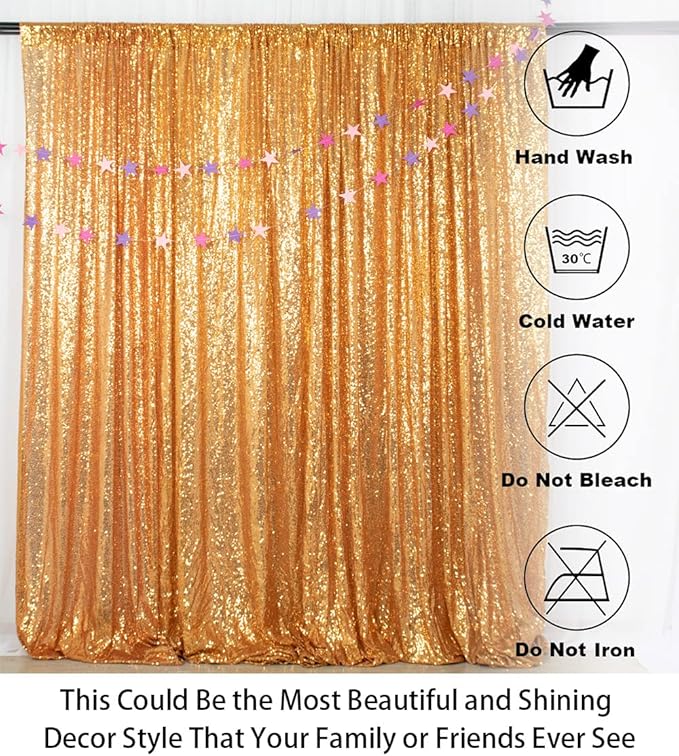 ShinyBeauty Gold Sequin Curtain Backdrop 2 Panels 4FTx8FT Photo Curtain - Image 5