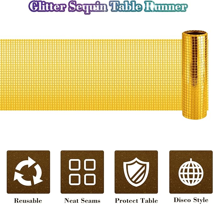 4 Packs Gold Disco Party Table Runner 12 x 108 Inches Mirror Glitter Table - Image 6