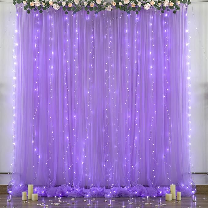 Purple Backdrop Curtains with Lights String by Suppromo