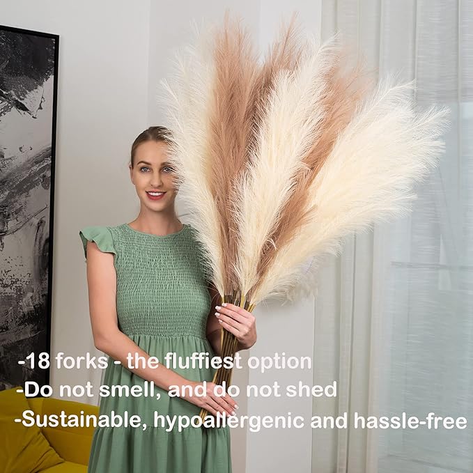 EVODIS Faux Pampas Grass 8 Stems, Artificial Pampas Grass - Image 2