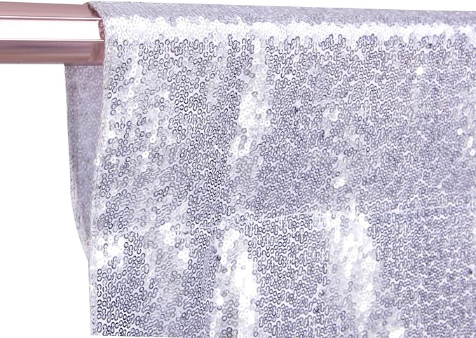 Poise3EHome 10Ft x 10Ft Silver Sequin Backdrop Curtain, Glitter Thick Satin - Image 6