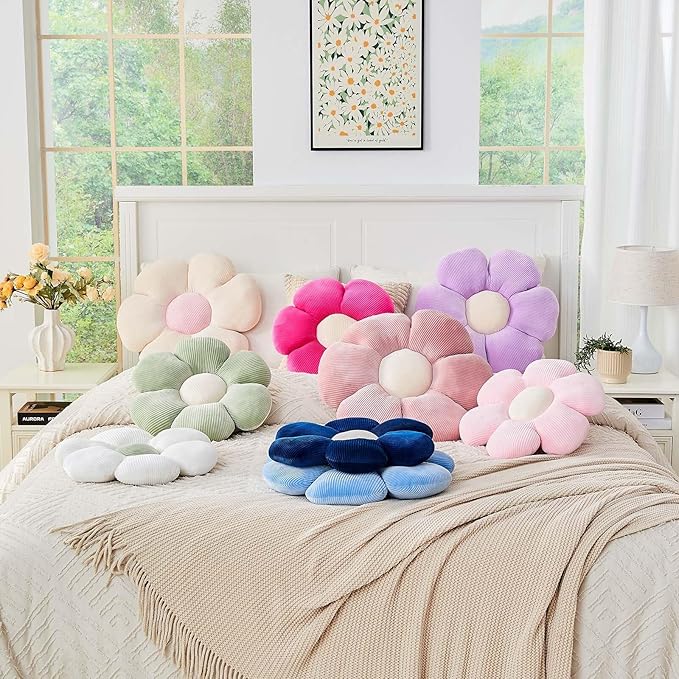 Navy Flower Pillow, 14.9" Cute Flower Shaped Floor Pillow, Aesthetic Floral - Image 6
